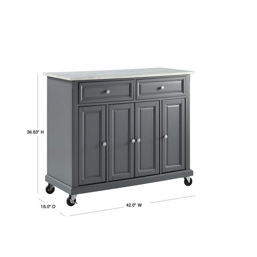 Traditional Gray Granite-Top Birch Kitchen Cart with Nickel Accents