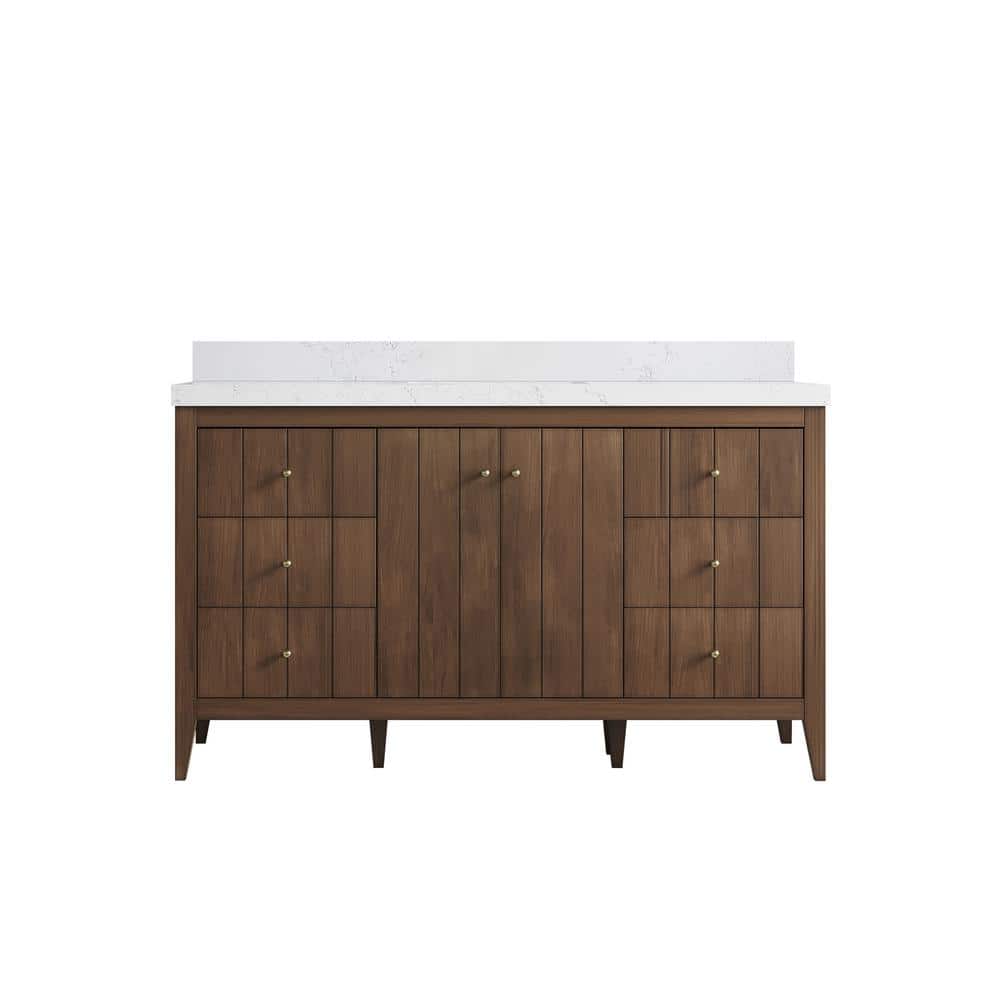 Atlanta Teak 60 in. W x 22 in. D x 36 in. H Single Sink Bath Vanity in Dark Natural with 2 in. Empira White qt. Top price history on PriceWatchPro