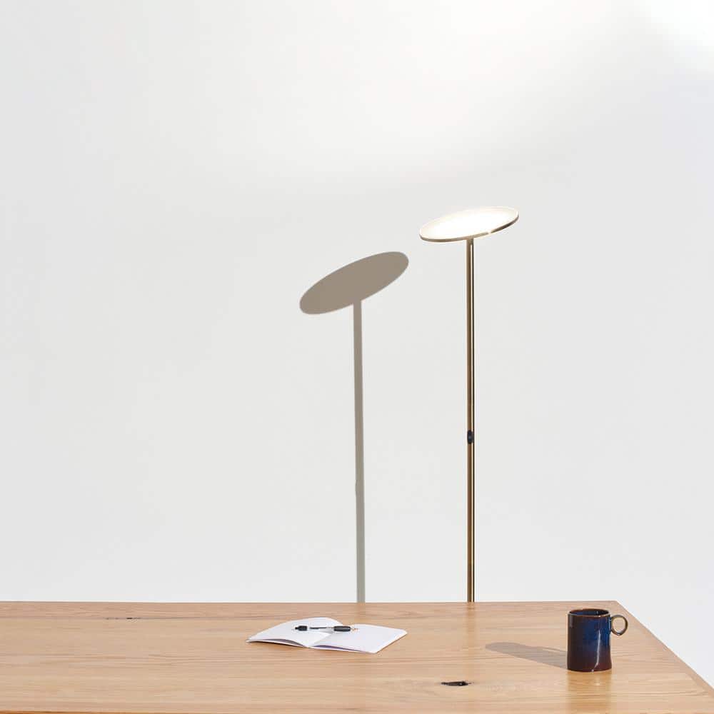 Brass Adjustable LED Torchiere Floor Lamp with 3-Way Switch