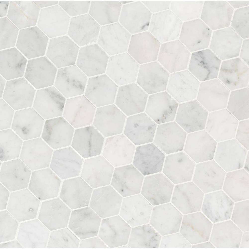 Carrara White Hexagon Honed Marble Mosaic Tile Sheet