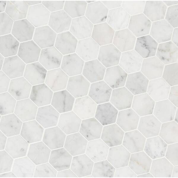 MSI      Carrara White Hexagon 12 in. x 12 in. x 10 mm Polished Marble Mesh-Mounted Mosaic Floor and Wall Tile (10 sq. ft. /case)