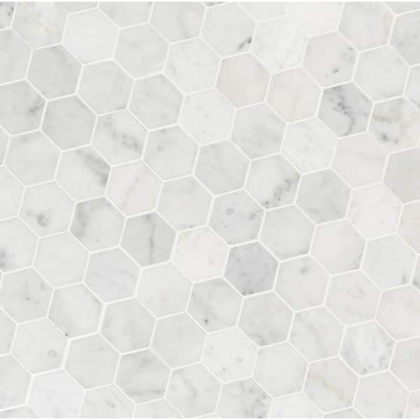 Honed Marble Mosaic Tile, 2 Marble Hexagon Tile