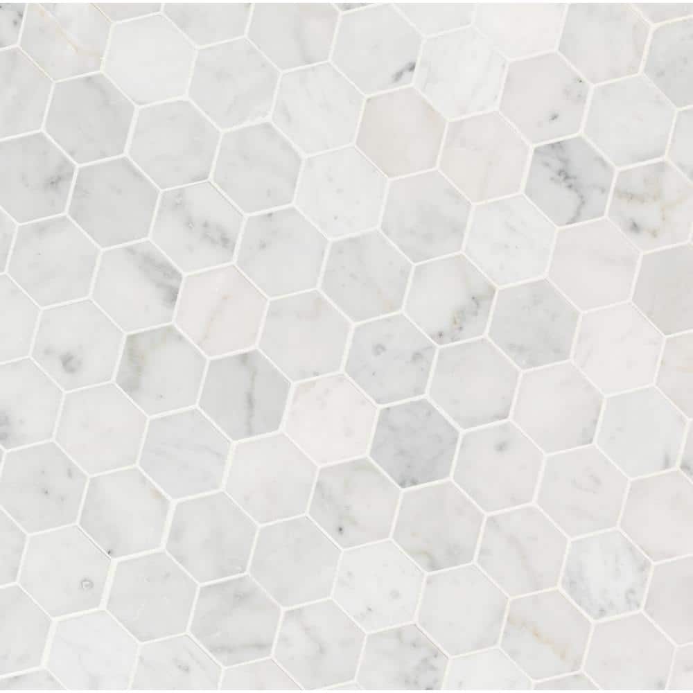 Carrara White Hexagon Honed Marble Mosaic Tile Sheet