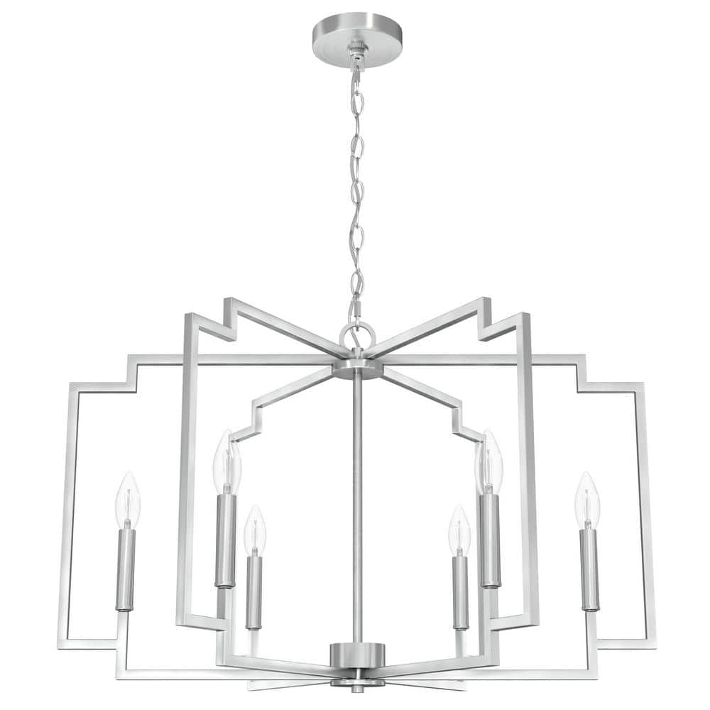 Brushed Nickel Geometric 6-Light Candle Chandelier