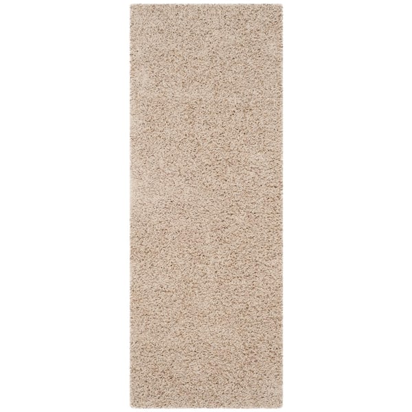 SAFAVIEH Athens Shag Beige 2 ft. x 6 ft. Solid Runner Rug