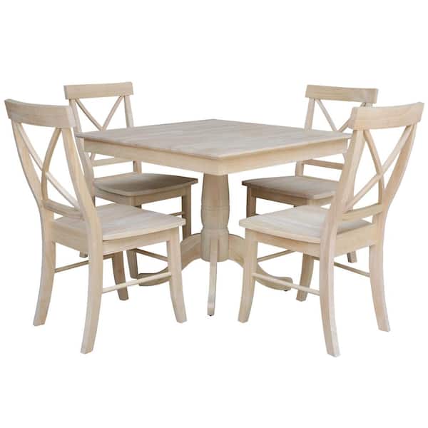 Square Pedestal Dining Table, Unfinished Wood Dining Room Table And Chairs Set