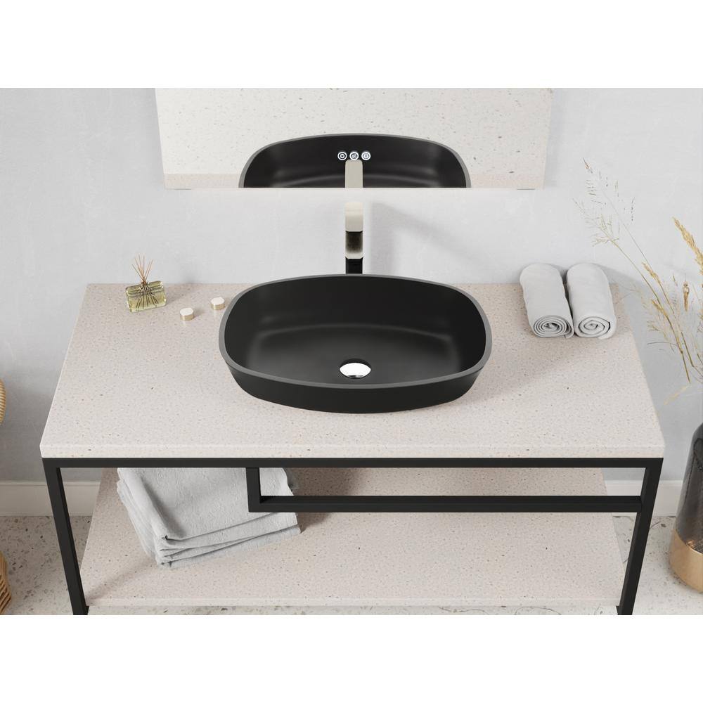 Matte Black Rectangular Glass Above-Counter Bathroom Sink