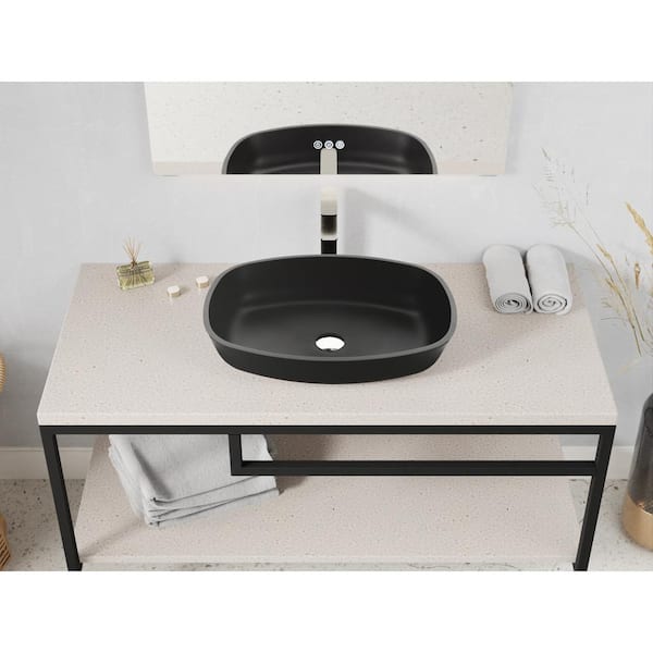 Ariadne Rectangle Glass Vessel Bathroom Sink with Matte Black Finish