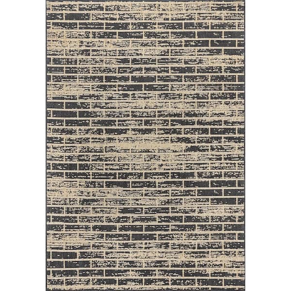 nuLOOM Justina Abstract Brick Charcoal 4 ft. x 6 ft. Indoor/Outdoor Patio Area Rug