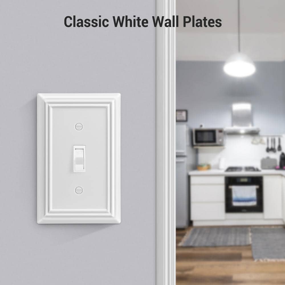Pure White Decorative Metal 1-Gang Toggle Wall Plates, 4-Pack