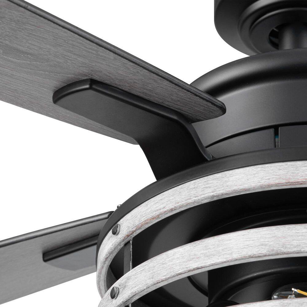 Carnegie 52" Matte Black Industrial Ceiling Fan with LED Lights and Remote