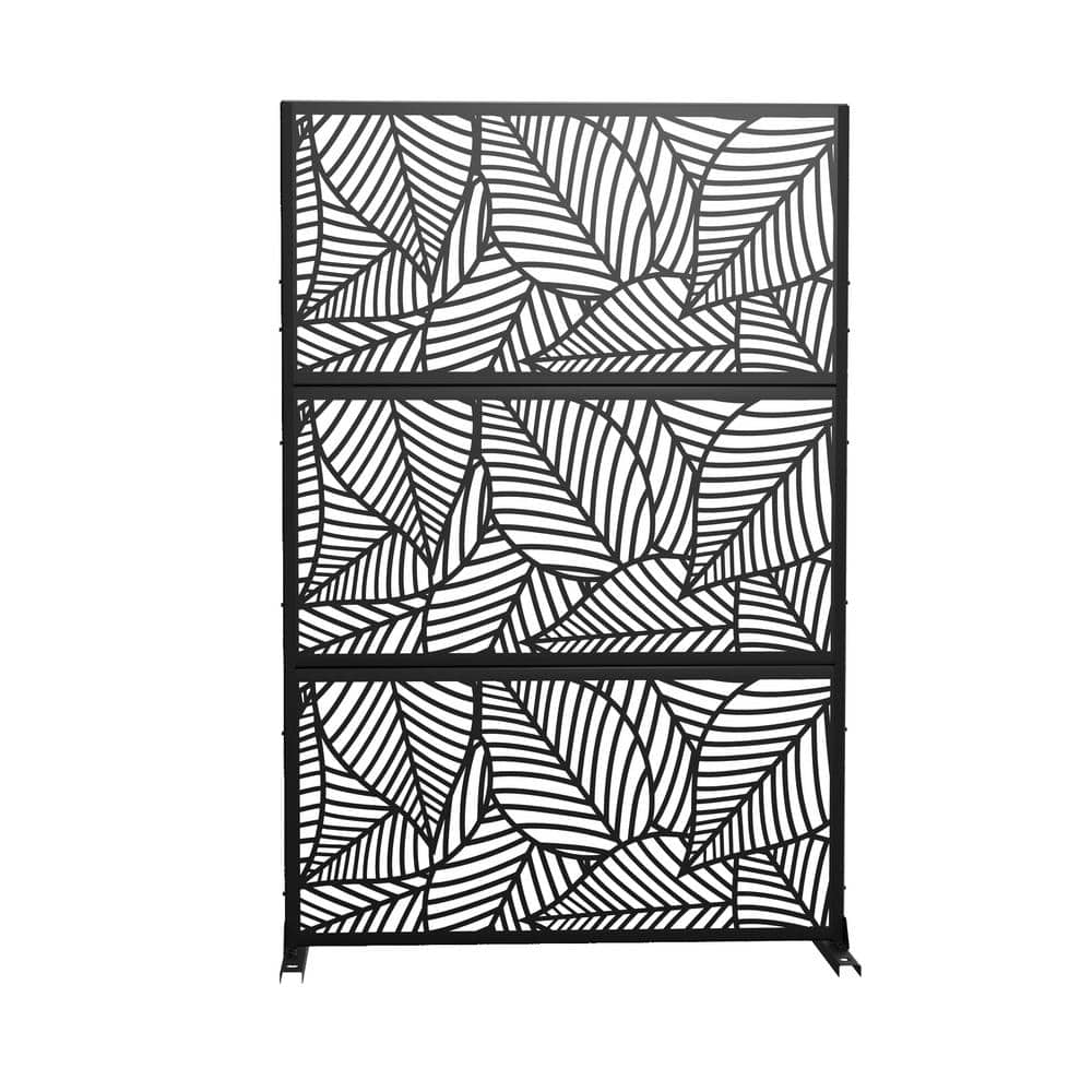 72 in. x 47 in. Outdoor Metal Privacy Screen Garden Fence in Leaves Pattern