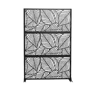 72 in. x 47 in. Outdoor Metal Privacy Screen Garden Fence in Leaves Pattern in Black