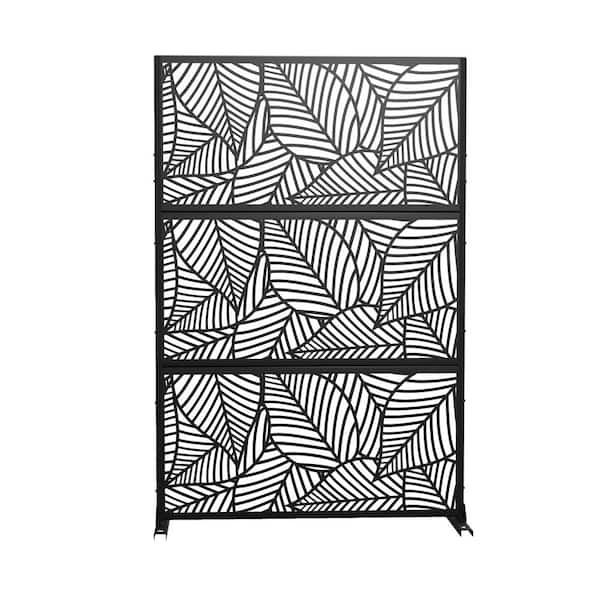 Lirago 72 in. x 47 in. Outdoor Metal Privacy Screen Garden Fence Rectangular Pattern Wall Applique in Black