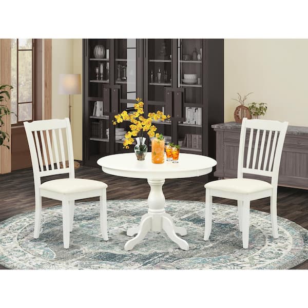 East West Furniture 3-Piece Linen White Finish Solid Wood Top - Dining Room Set - Seats 4