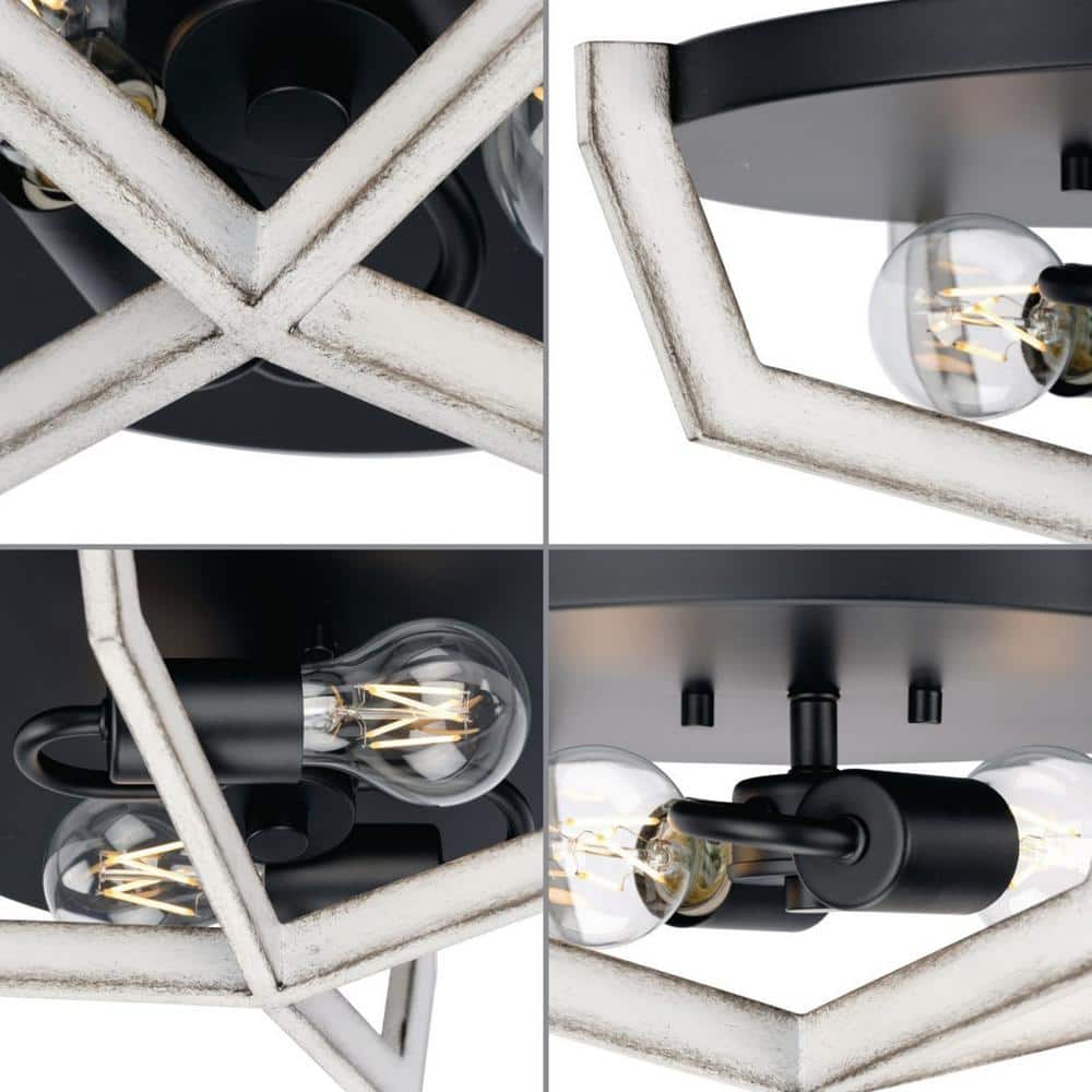 Matte Black and White Glass 2-Light Flush Mount Ceiling Fixture