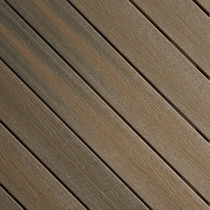 Sanctuary 1 in. x 5-1/4 in. x 1 ft. Latte Grooved Edge Capped Composite Decking Board Sample