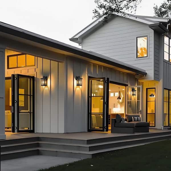 Black Motion Sensing Dusk to Dawn Outdoor Hardwired Wall Lantern Sconce with No Bulbs Included