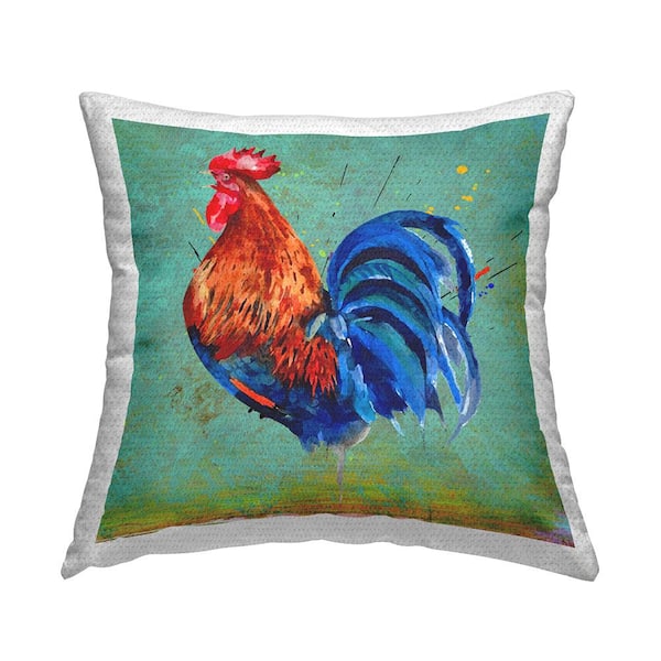 Stupell Industries Contemporary Rooster Farm Animal Multi-Color Square Outdoor Throw Pillow
