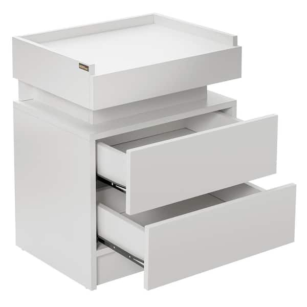 Hommpa LED 2-Drawer White Top Edge Nightstand 21.5 in. H x 17.7 in 