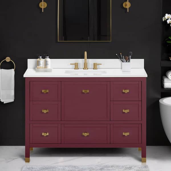 Alana 49 in. Single Sink Burgundy Red Bath Vanity with White Engineered Stone Top