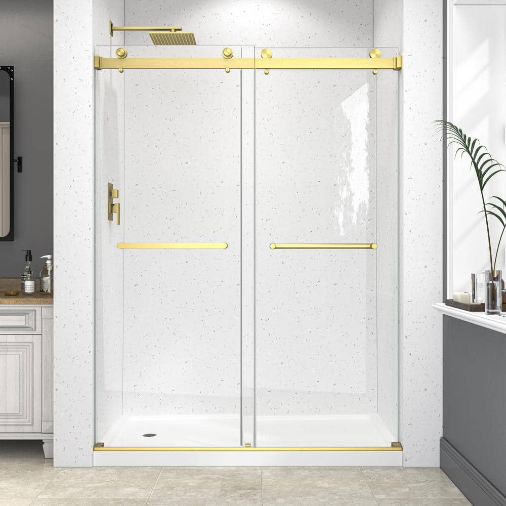 55-60 in.Wx78 in.H Brushed Gold Frameless Double Bypass Shower Door,6MM SGCC Tempered Glass,Nano Safety Film price history on PriceWatchPro