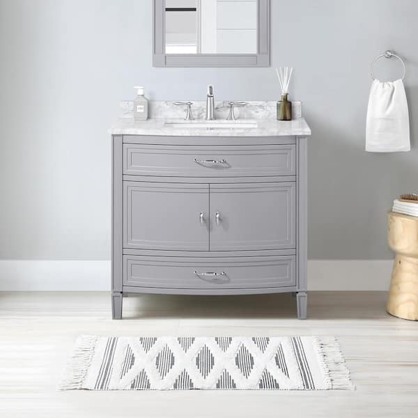 Home Decorators Collection Dacosti 36 in. W x 22 in. D x 34 in. H Single Sink Bath Vanity in Pebble Gray with Carrara Marble Top