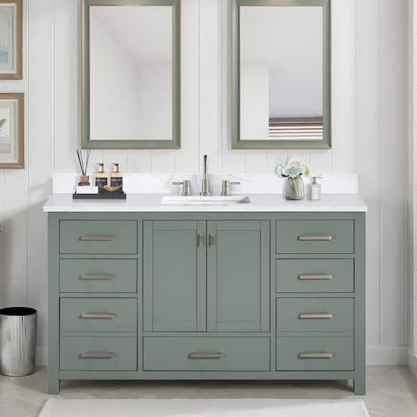 Modero 61 in. Single Sink Smoke Green Bath Vanity with Cala White Engineered Stone Top