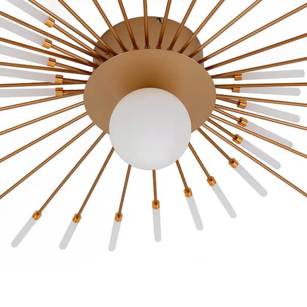 OUKANING 50.39 in. 42-Light Gold Modern Firework LED Semi-Flush