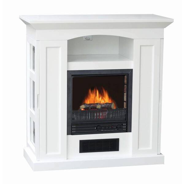 Stay-Warm 37 in. Electric Fireplace with Storage in White