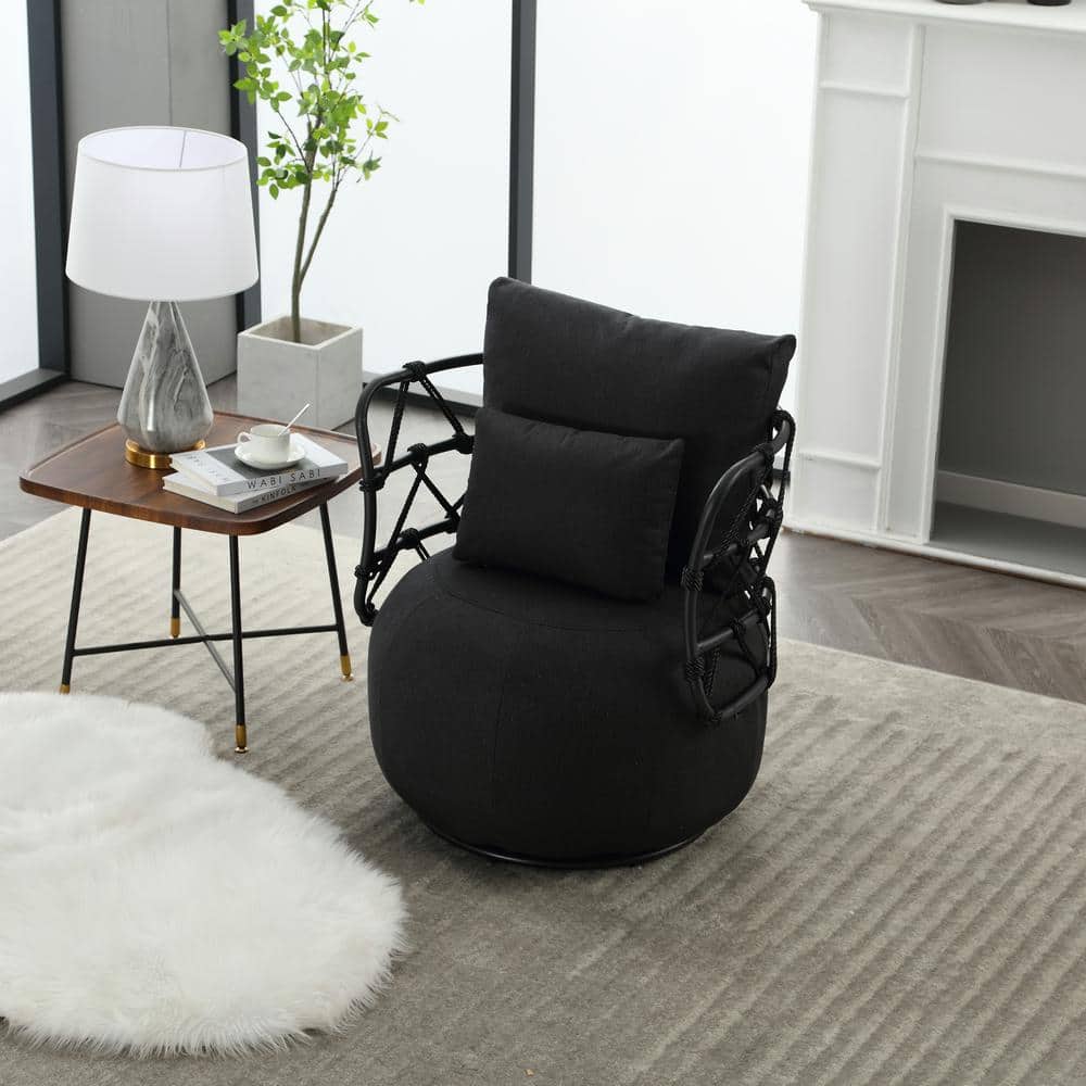 Fashionable Upholstered Tufted Textured Linen Fabric Barrel Chair with Meta