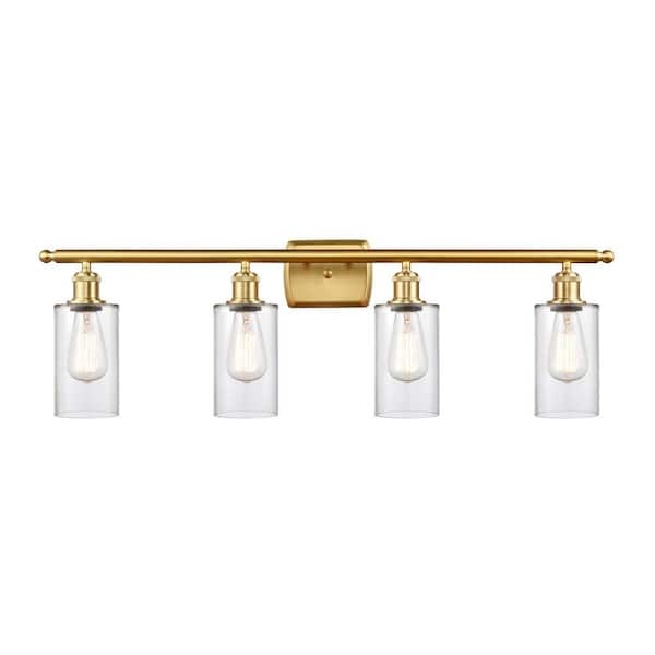 Clymer 36 in. 4-Light Satin Gold Vanity Light with Glass Shade