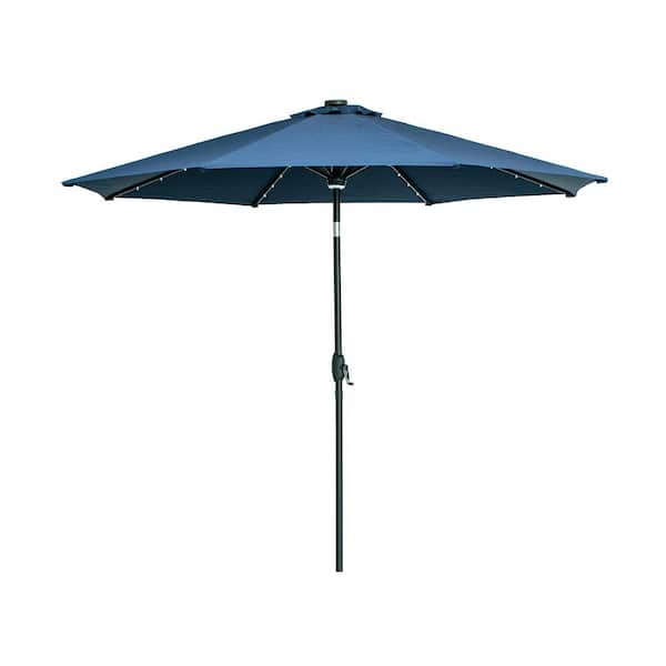OVASTLKUY 10 ft. Market Outdoor Patio Umbrella with Solar LED Lighted in Navy Blue