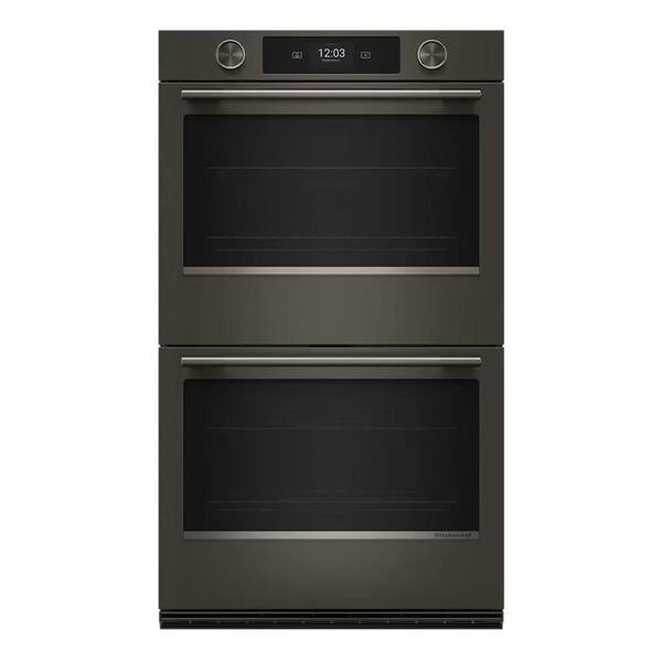 30 in. Smart Double Electric Wall Oven with Intelligent Cooking Camera in Black Ore