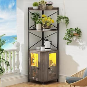 5-Tier Wood Pantry Organizer with Adjustable Shelf and RGB LED Light in Gray