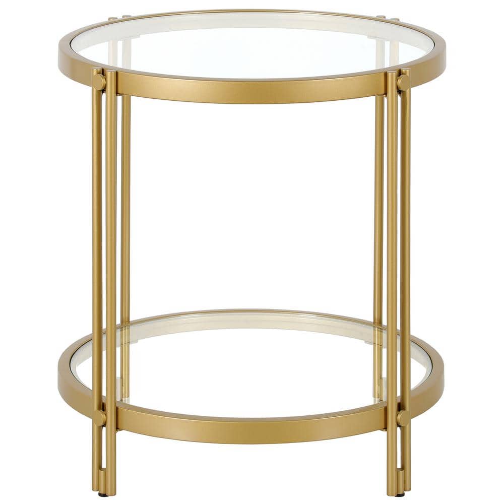 Meyer&Cross Inez 21 in. Brass Wide Round Glass Side Table ST1828 - The Home  Depot