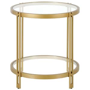 Inez 21 in. Brass Wide Round Glass Side Table