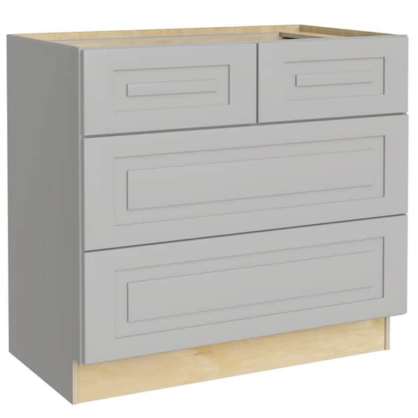 Home Decorators Collection Grayson 36 in. W x 24 in. D x 34.5 in. H Assembled Plywood Drawer Base Kitchen Cabinet in Pearl Gray with Soft Close