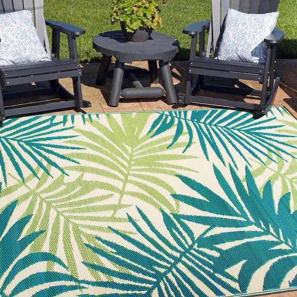 Modern Floral Reversible Plastic Green 4 ft.  x  6 ft.  Outdoor Area Rug