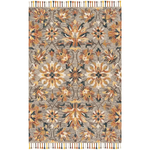 Aspen 9 ft. x 12 ft. Gray/Brown Floral Diamond Area Rug