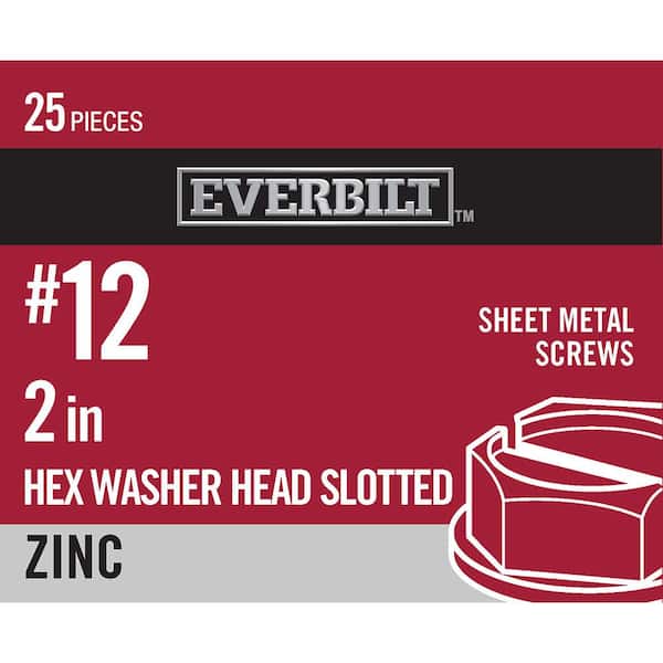 #12 x 2 in. Slotted Hex Head Zinc Plated Sheet Metal Screw (25-Pack)