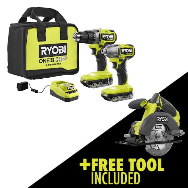 RYOBI ONE HP 18V Brushless Cordless 2 Tool Combo Kit w 2 2.0 Ah Batteries Charger Bag and FREE 5 1 2 in. Circular Saw PBLCK01K PCL500B The Home Depot