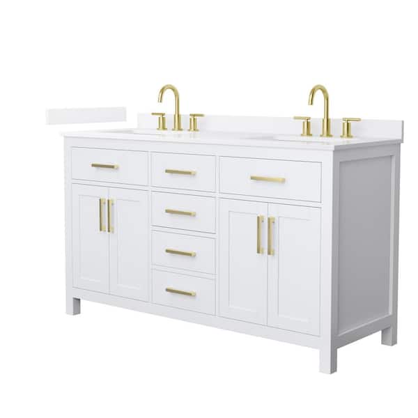 Wyndham Collection Beckett 60 in. Double Freestanding White Bath Vanity with White Quartz Top (Assembled)