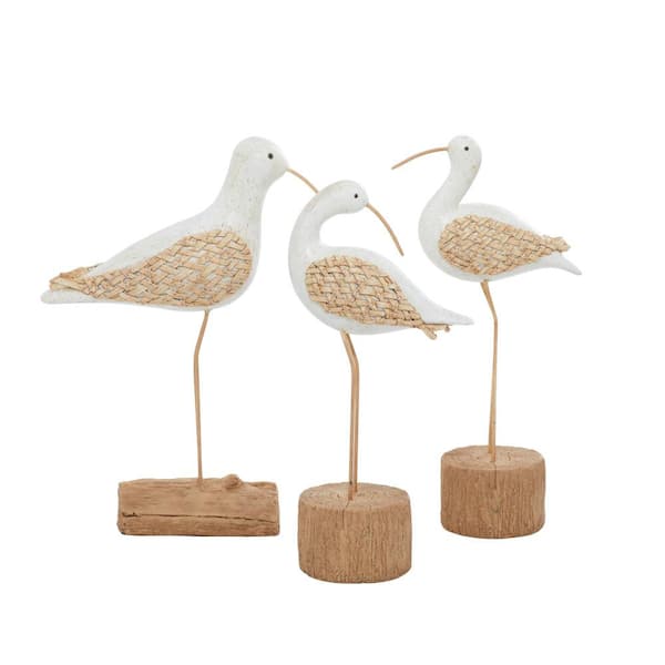 Litton Lane White Polystone Bird Sculpture (Set of 3)