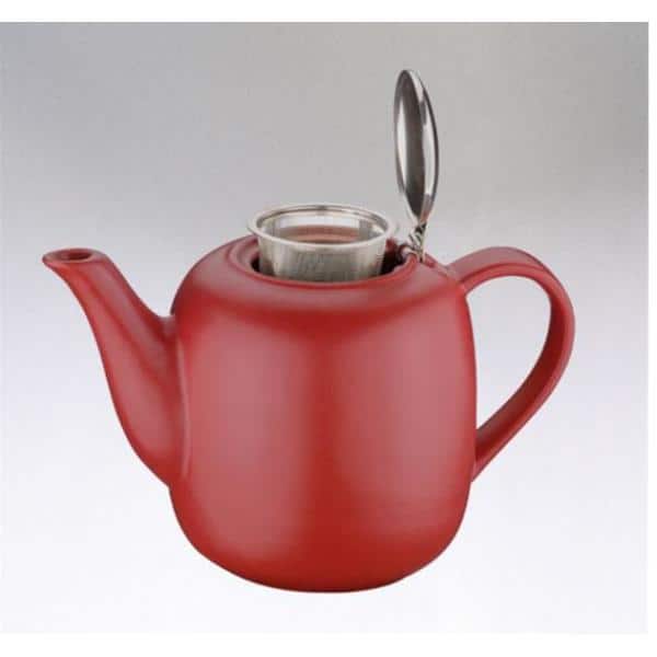 Red Ceramic Teapot with Stainless Steel Infuser, 50oz