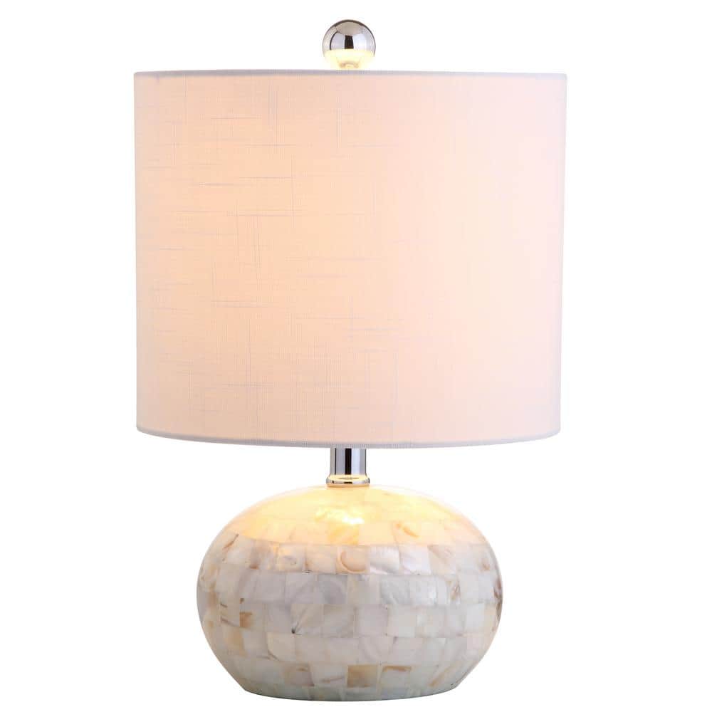 Ivory Capiz Shell Mosaic Table Lamp with White Linen Shade