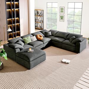 130.3 in. Comfy U-shaped Oversized Corner Sectional Sofa Modular Couch with Ottoman in Dark Gray for Living Room