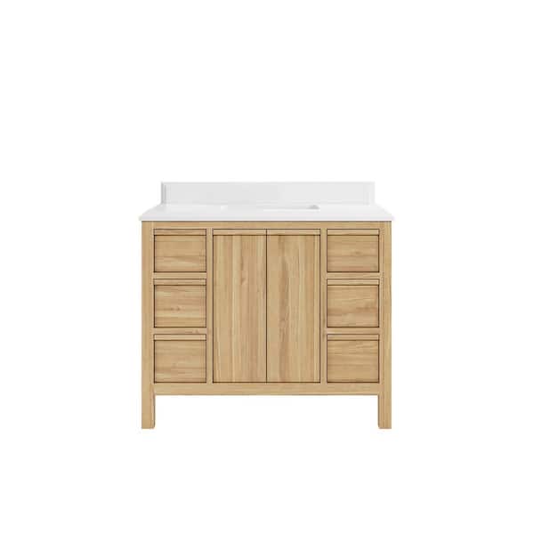 Willow Collections Elizabeth 42 in. W x 22 in. D x 36 in. H Bath Vanity in Natural with Cove Edge White Quartz Top
