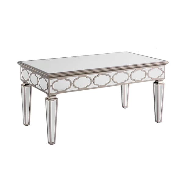 Zeus & Ruta 39.5 in. x 21.5 in. x 19.5 in. Elegant Shiny Silver Mirror Coffee Table, Cocktail Table for Living Room Indoor