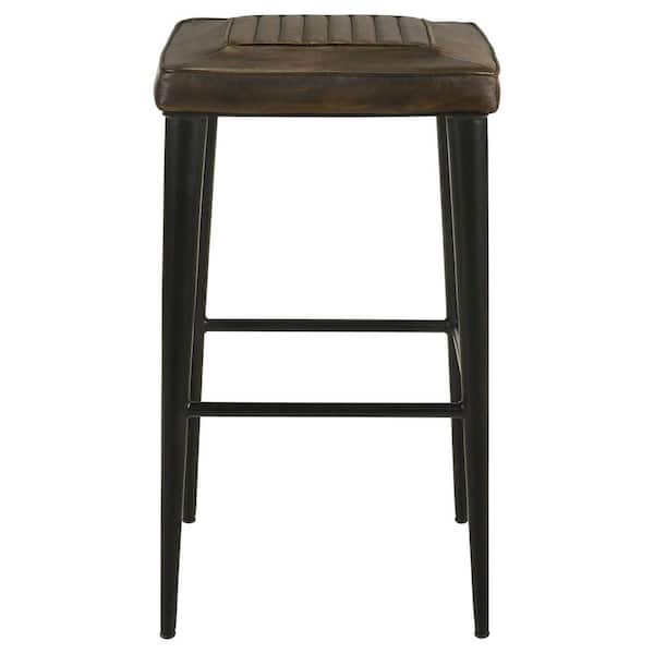 Coaster Alvaro 30 in. H Antique Brown and Black Backless Metal Frame Bar Stool with Leather Seat Set of 2